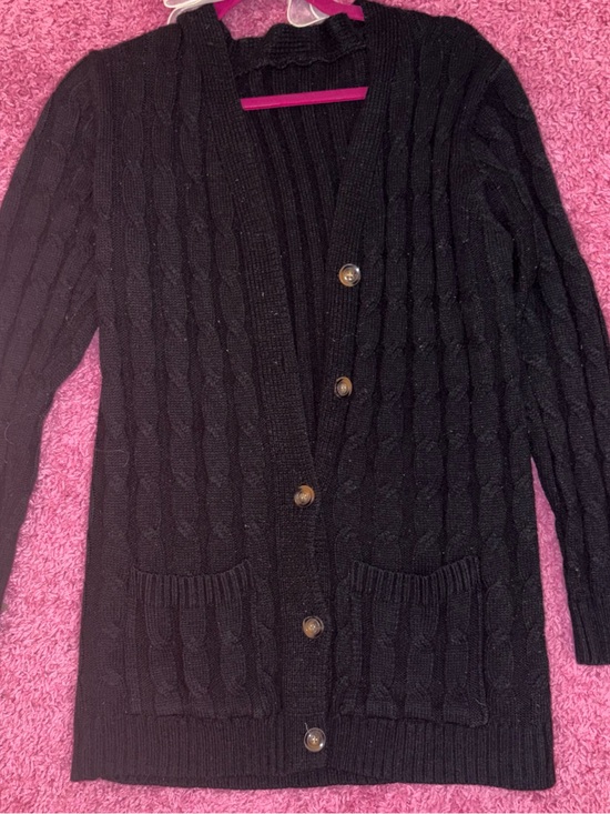 Sweaters - Black Cable-Knit Button Cardigan Sweater